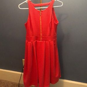 Gold zippered dress with texture and cut out back